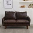 Pemberly Row Faux Leather Loveseat Modern Sofa with Wooden Legs in Brown