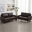 Pemberly Row Faux Leather Loveseat Modern Sofa with Wooden Legs in Brown