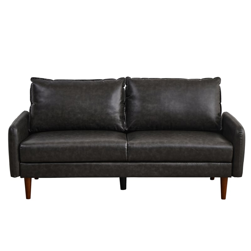 Pemberly Row Modern Sofa Faux Leather Couch for Living Room Office in Dark Gray