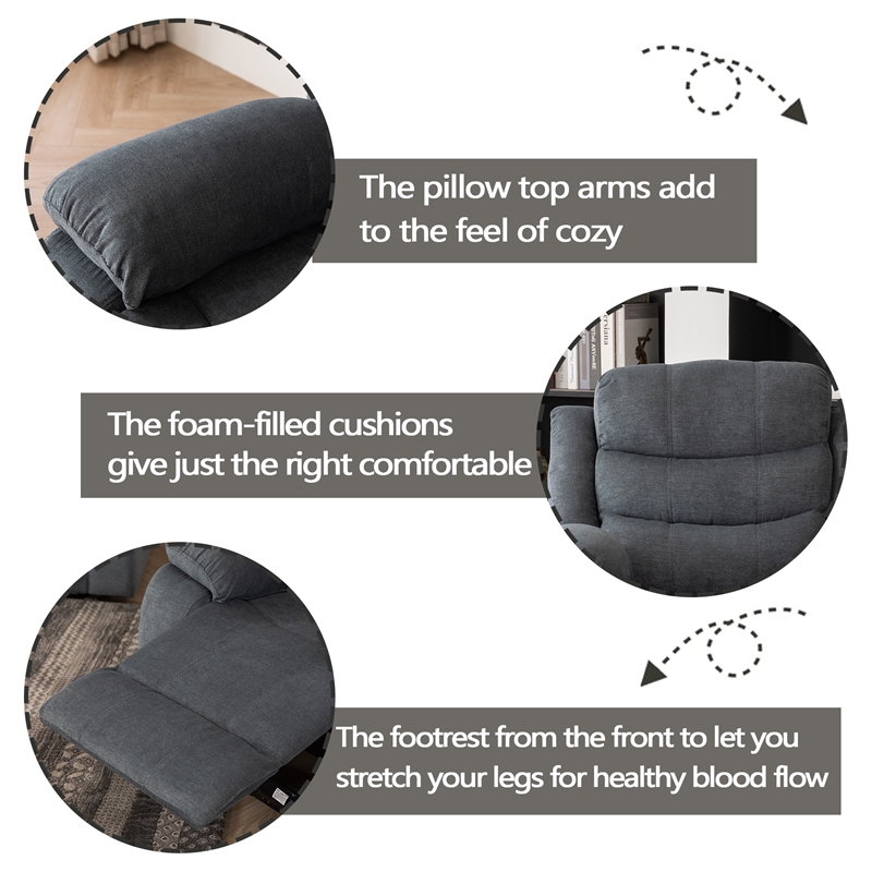 Pemberly Row Fabric Sofa Set of Reclining Chair & Loveseat & Sofa in Grey
