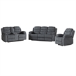 Pemberly Row Fabric Sofa Set of Reclining Chair & Loveseat & Sofa in Grey
