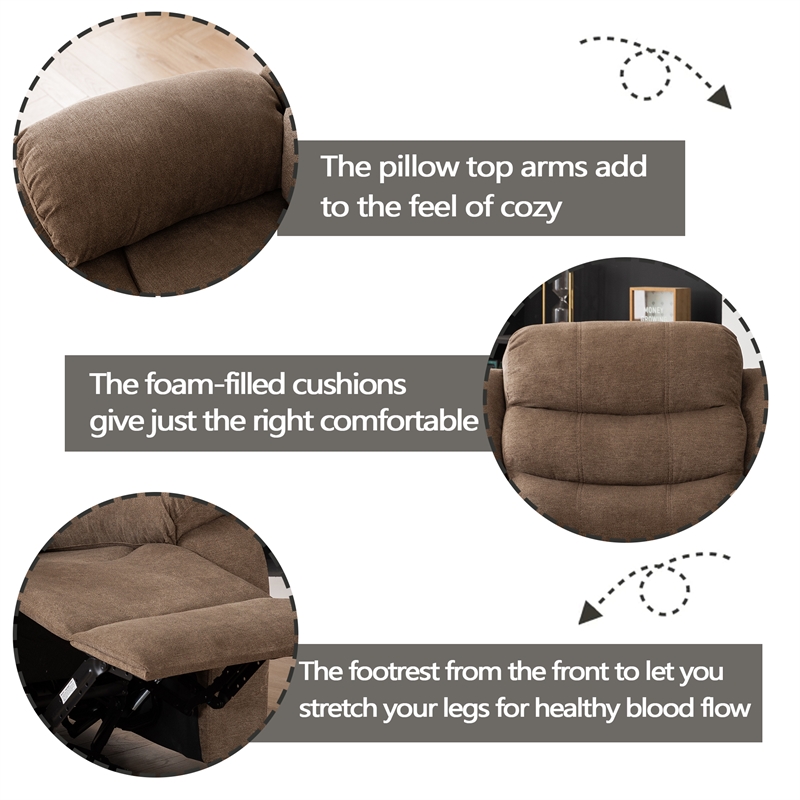 Pemberly Row Fabric Sofa Set of Reclining Chair & Loveseat & Sofa in Brown