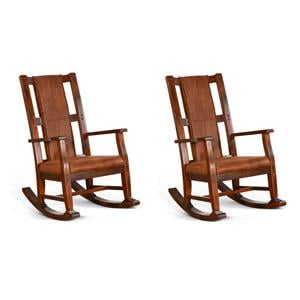Pemberly Row Set of 2 Farmhouse Mahogany Wood Rocking Chair in Dark Chocolate