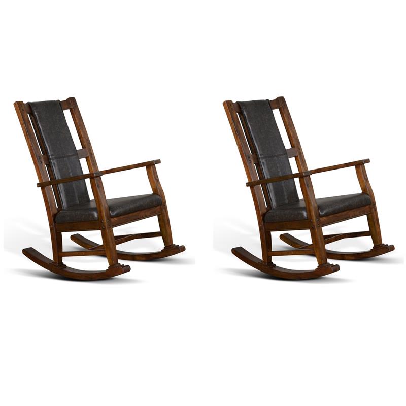 Pemberly Row Set of 2 Farmhouse Mahogany Wood Rocking Chair in Dark Brown