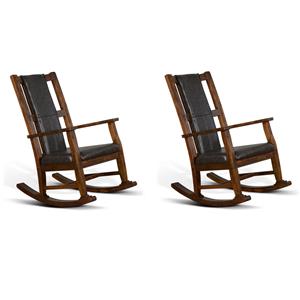 Pemberly Row Set of 2 Farmhouse Mahogany Wood Rocking Chair in Dark Brown