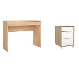 Pemberly Row Set of 2 Home Office Writing Desk and 3-Drawers Mobile Cabinet