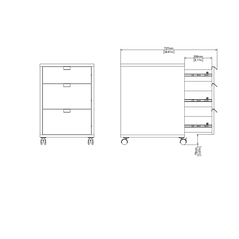 Pemberly Row Set of 2 Writing Desk and 3-Drawers Mobile Cabinet with Casters