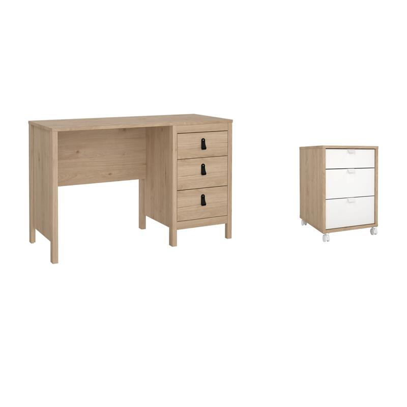 Pemberly Row Set of 2 Home Office Writing Desk and 3-Drawers Mobile Cabinet