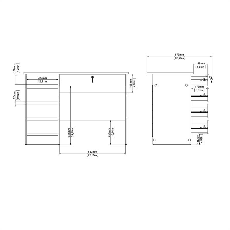 Pemberly Row Set of 2 Home Office Desk & Adjustable 6-Shelf Bookcase in Hickory