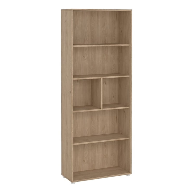 Pemberly Row Set of 2 Home Office Desk & Adjustable 6-Shelf Bookcase in Hickory