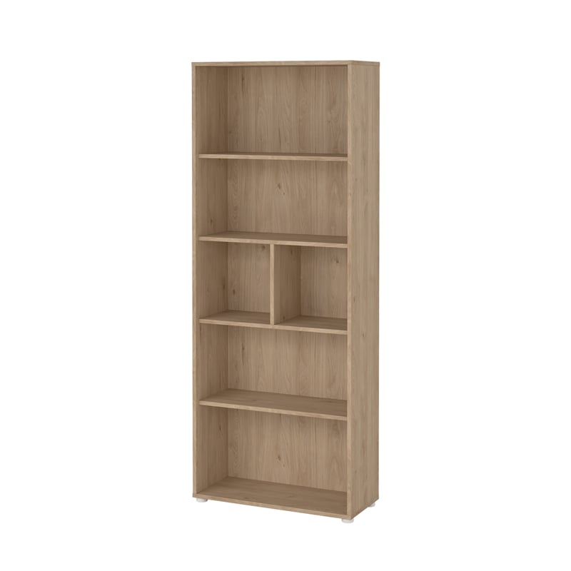 Pemberly Row Set of 2 Home Office Desk & Adjustable 6-Shelf Bookcase in Hickory