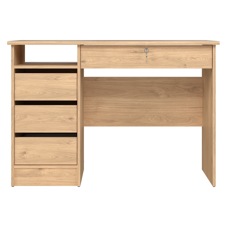 Pemberly Row Set of 2 Home Office Desk & Adjustable 6-Shelf Bookcase in Hickory