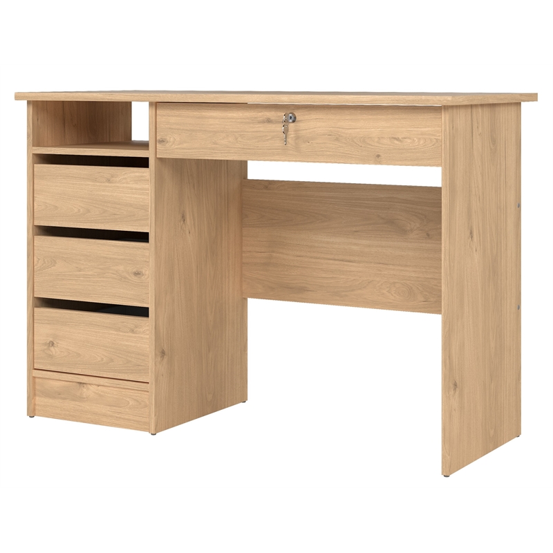 Pemberly Row Set of 2 Home Office Desk & Adjustable 6-Shelf Bookcase in Hickory