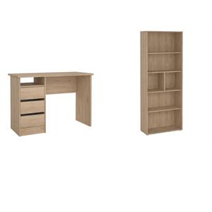 Pemberly Row Set of 2 Writing Desk and Adjustable 6-Shelf Bookcase in Hickory