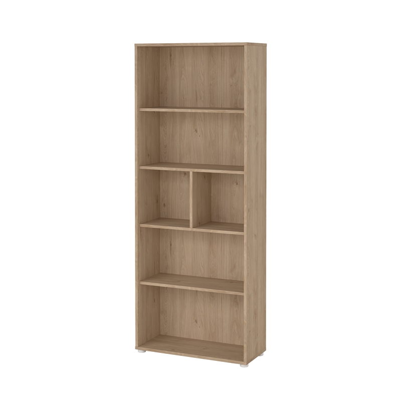 Pemberly Row Set of 2 Writing Desk and Adjustable 6-Shelf Bookcase in Hickory