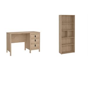 Pemberly Row Set of 2 Writing Desk and Adjustable 6-Shelf Bookcase in Hickory