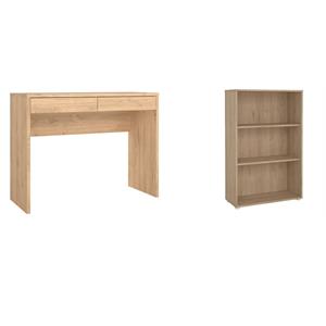 Pemberly Row Set of 2 Desk and Adjustable 3-Shelf Bookcase in Jackson Hickory