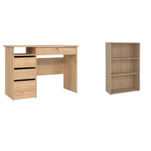 Pemberly Row Set of 2 Desk and Adjustable 3-Shelf Bookcase in Jackson Hickory