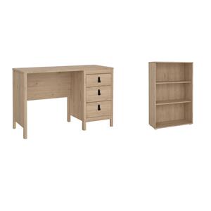 Pemberly Row Set of 2 Writing Desk & Adjustable 3-Shelf Bookcase in Brown