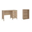 Pemberly Row Set of 2 Writing Desk & Adjustable 3-Shelf Bookcase in Brown