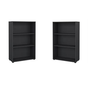 Pemberly Row Set of 2 Adjustable 3-Shelf Bookcases in Matte Gray