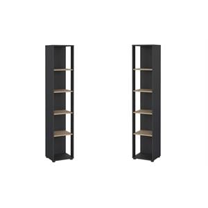 Pemberly Row Set of 2 Open Storage 5-Shelf Bookcases - Gray / Jackson Hickory