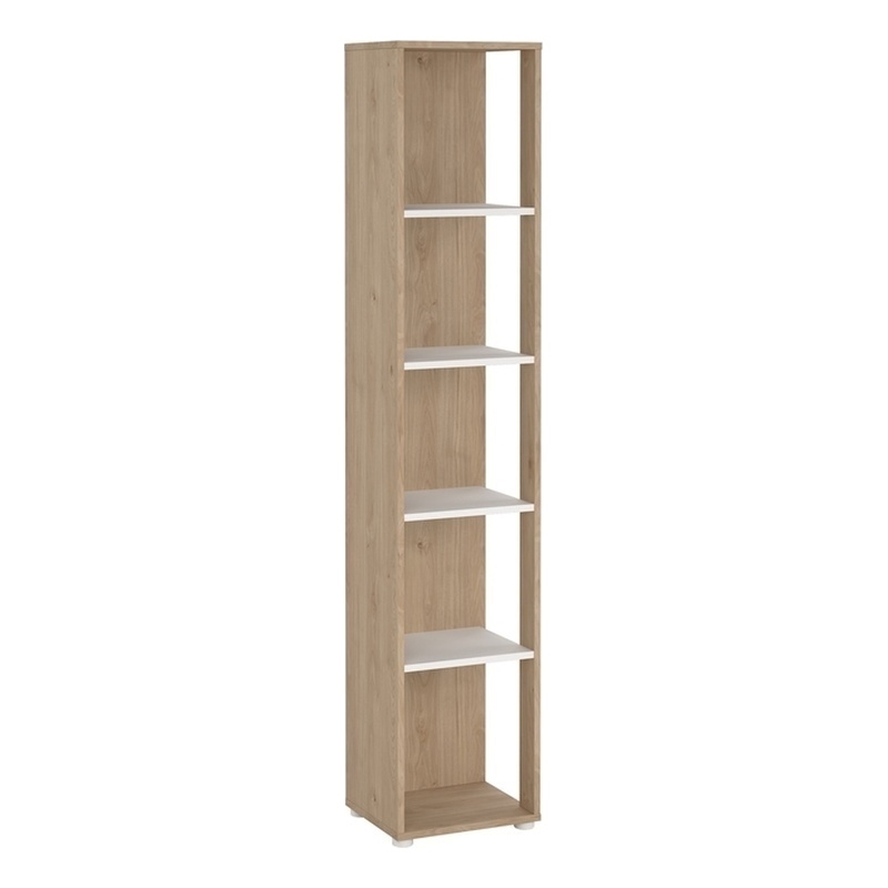 Pemberly Row Set of 2 Tall Open Storage 5-Shelf Bookcases in Hickory and White