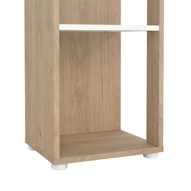 Pemberly Row Set of 2 Tall Open Storage 5-Shelf Bookcases in Hickory and White