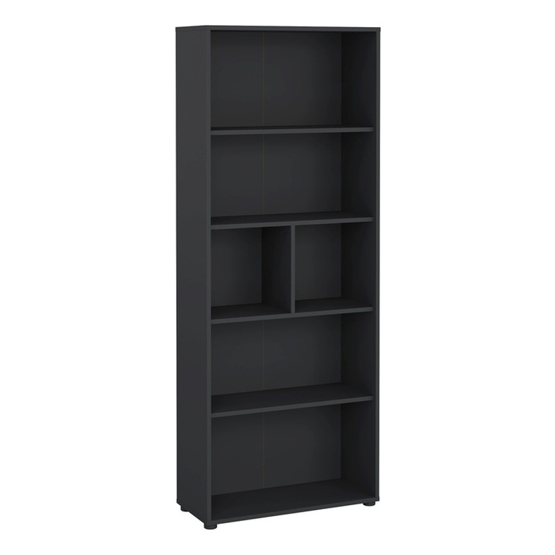 Pemberly Row Set of 2 Adjustable 6-Shelf Open Storage Bookcases in Matte Gray