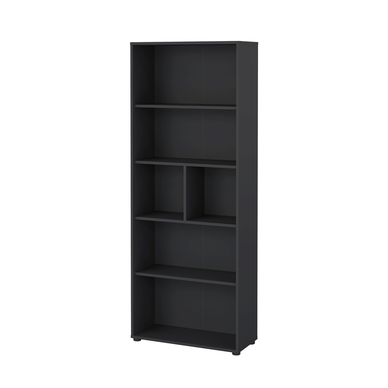 Pemberly Row Set of 2 Adjustable 6-Shelf Open Storage Bookcases in Matte Gray