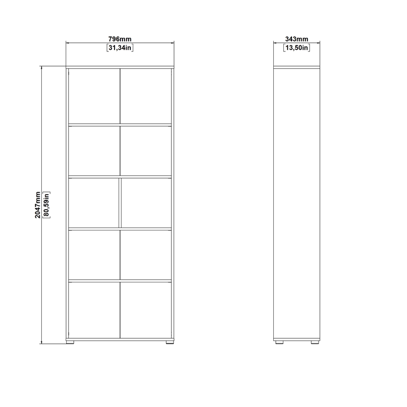 Pemberly Row Set of 2 Adjustable 6-Shelf Open Storage Bookcases in Matte Gray