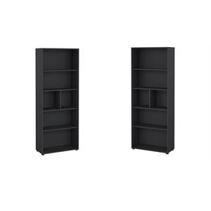 Pemberly Row Set of 2 Adjustable 6-Shelf Open Storage Bookcases in Matte Gray