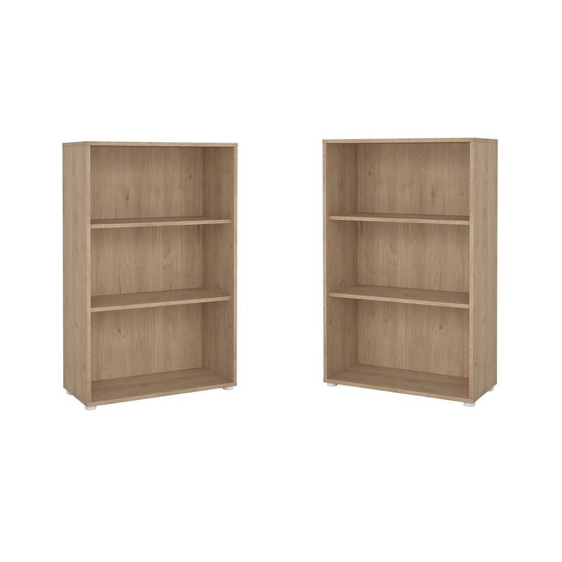 Pemberly Row Set of 2 Adjustable 3-Shelf Bookcases in Jackson Hickory