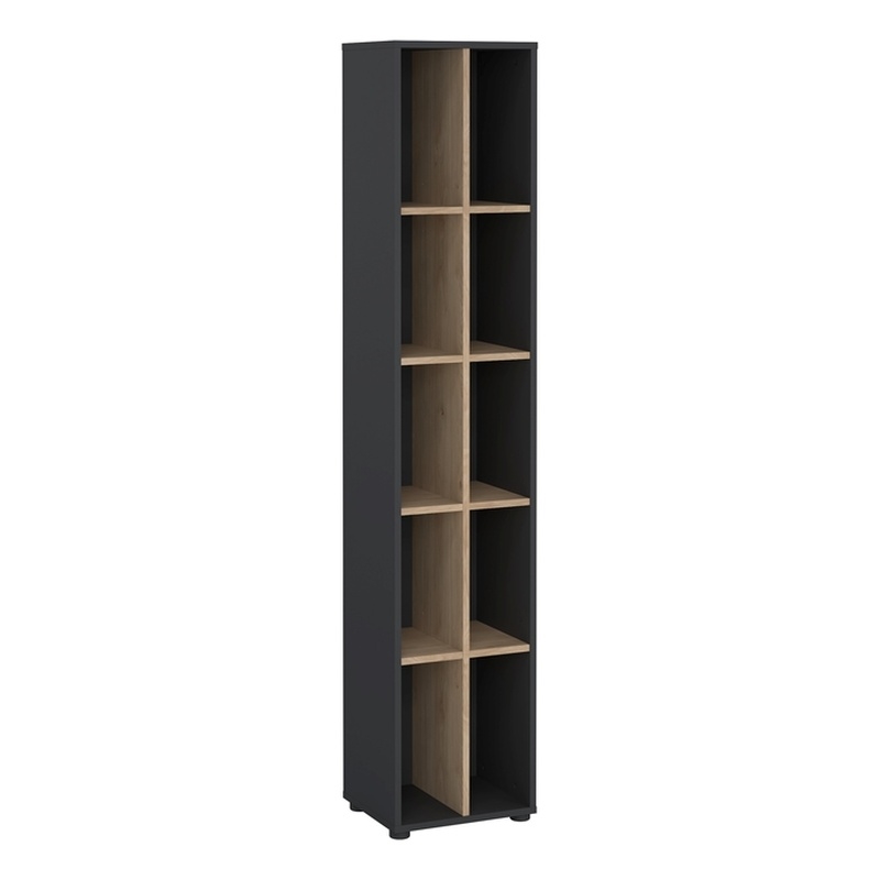 Pemberly Row Set of 2 10-Shelf Open Storage Tall Bookcases in Hickory and Gray