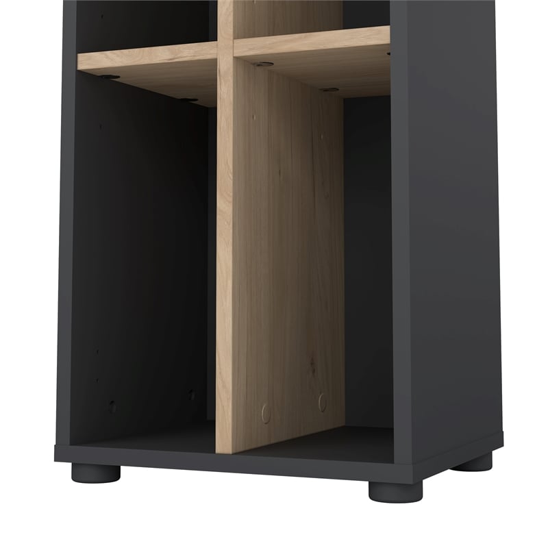 Pemberly Row Set of 2 10-Shelf Open Storage Tall Bookcases in Hickory and Gray