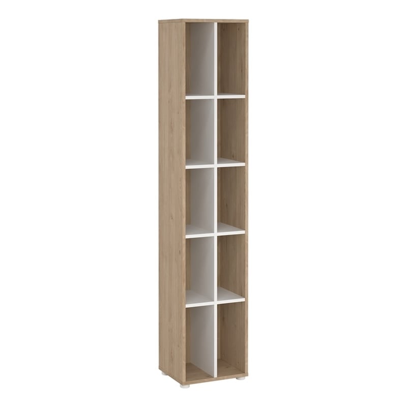 Pemberly Row Set of 2 10-Shelf Open Storage Tall Bookcases in Hickory and White