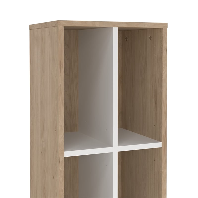 Pemberly Row Set of 2 10-Shelf Open Storage Tall Bookcases in Hickory and White