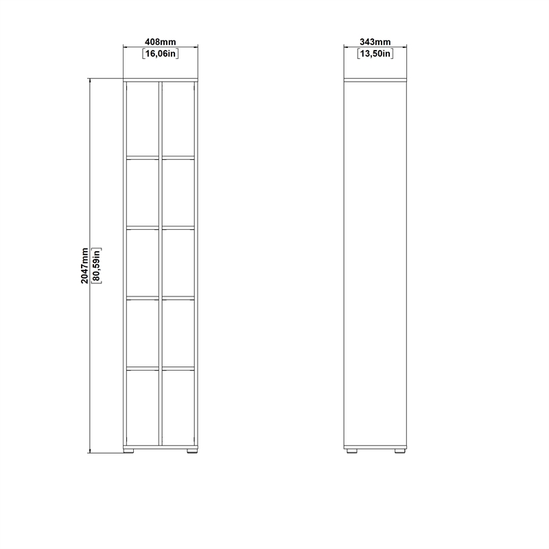 Pemberly Row Set of 2 10-Shelf Open Storage Tall Bookcases in Hickory and White