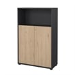 Pemberly Row Set of 2 3-Shelf Adjustable Home Office Bookcases in Black and Oak