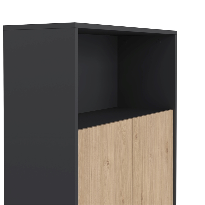 Pemberly Row Set of 2 3-Shelf Adjustable Home Office Bookcases in Black and Oak