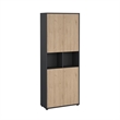 Pemberly Row Set of 2 6-Shelf Bookcases with Open Shelf Storage in Black and Oak