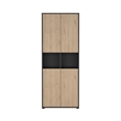 Pemberly Row Set of 2 6-Shelf Bookcases with Open Shelf Storage in Black and Oak