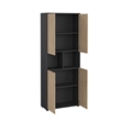 Pemberly Row Set of 2 6-Shelf Bookcases with Open Shelf Storage in Black and Oak