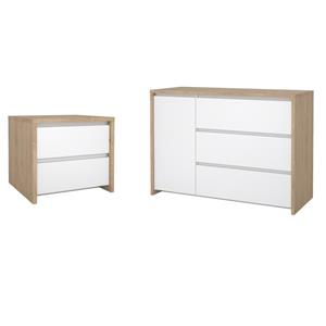 Pemberly Row Set of 2 Nightstand End Table & Sideboard - Jackson Hickory / White