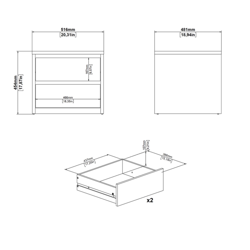 Pemberly Row Set of 2 2-Drawer Nightstand End Table in Jackson Hickory / White