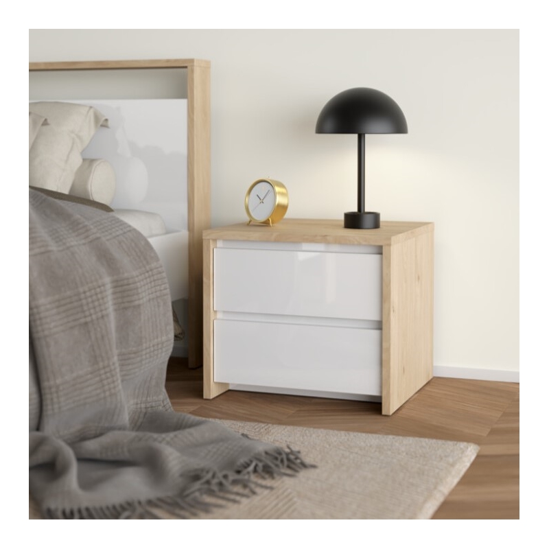 Pemberly Row Set of 2 2-Drawer Nightstand End Table in Jackson Hickory / White