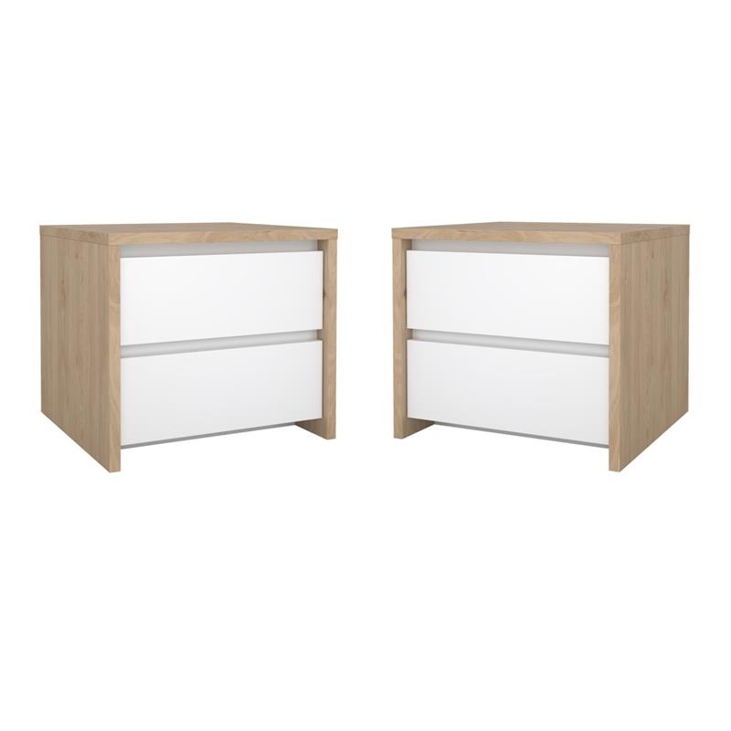 Pemberly Row Set of 2 2-Drawer Nightstand End Table in Jackson Hickory / White