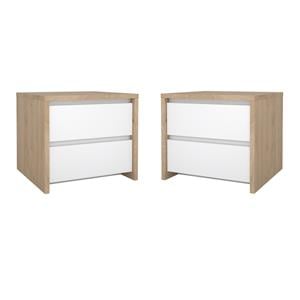 Pemberly Row Set of 2 2-Drawer Nightstand End Table in Jackson Hickory / White