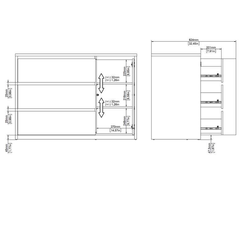 Pemberly Row Set of 2 3-Drawer Livingroom Sideboard and Storage Chest in White