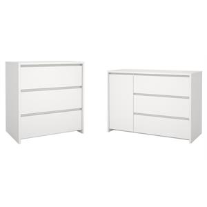 Pemberly Row Set of 2 3-Drawer Livingroom Sideboard and Storage Chest in White